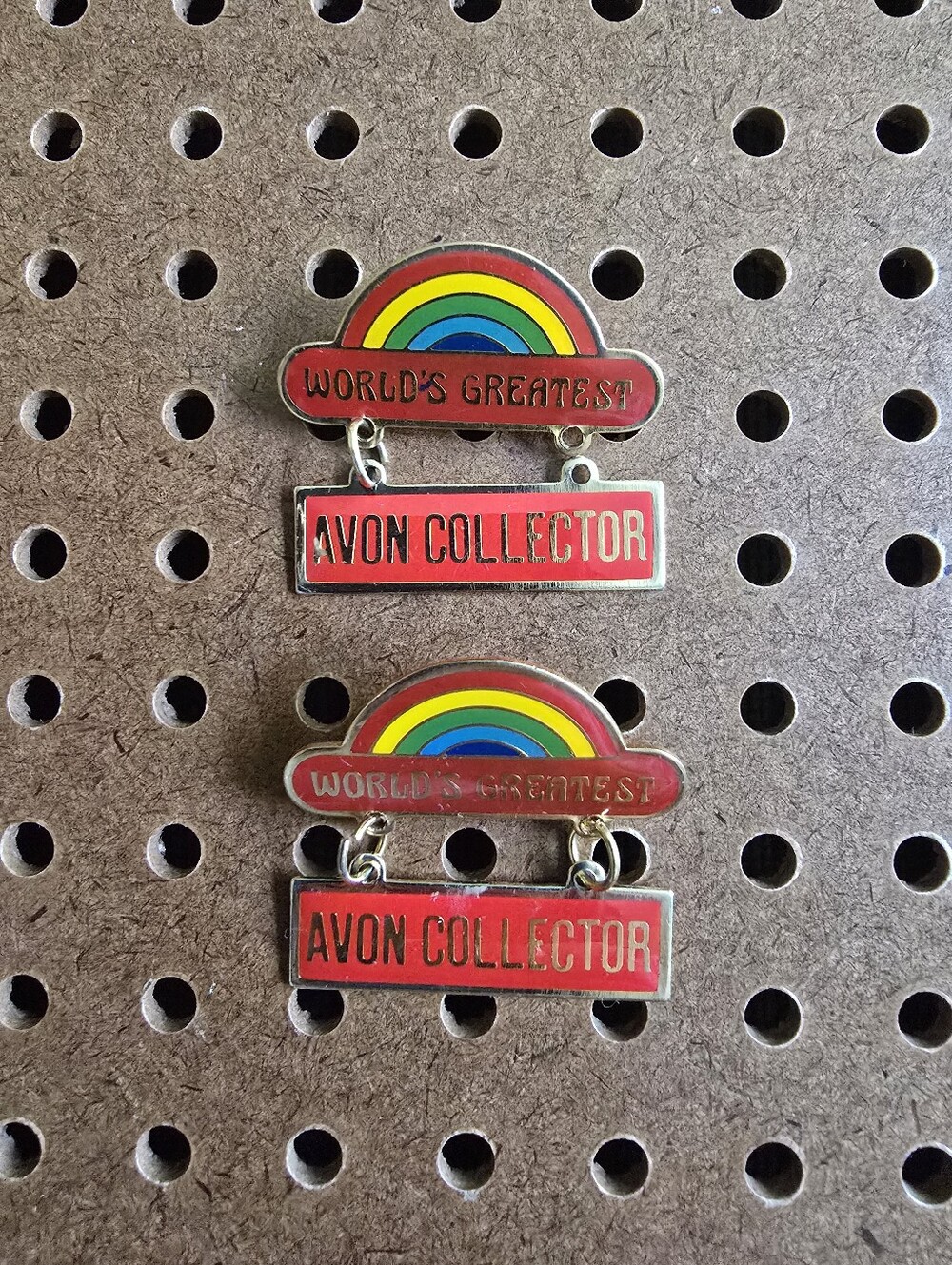 Lot of 2 Vintage Avon Rainbow Enamel Metal Pins World's Greatest Avon Collector